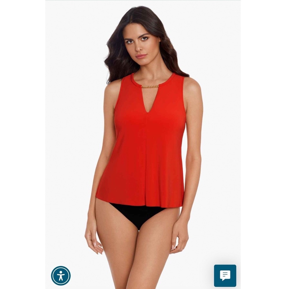 Magicsuit Chanae Tankini Top‎ Persimmon Red Gold Chain Detail 6018591 NWT 12